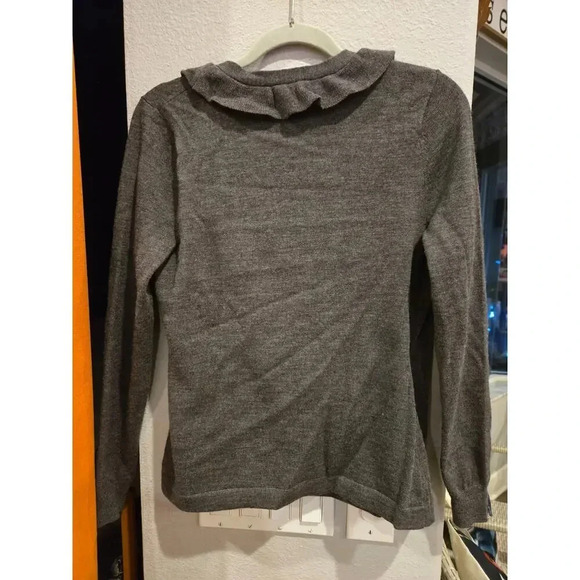 Elena Solano Women's Gray Wool Wrap Sweater S Ruffle Buckle Casual Fall - Picture 7 of 9